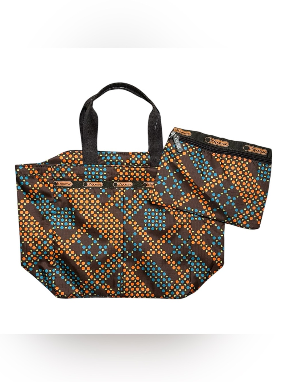 Lesportsac NEW Vintage Rare 2006 Velocity Chocolate Print Tribeca Tote